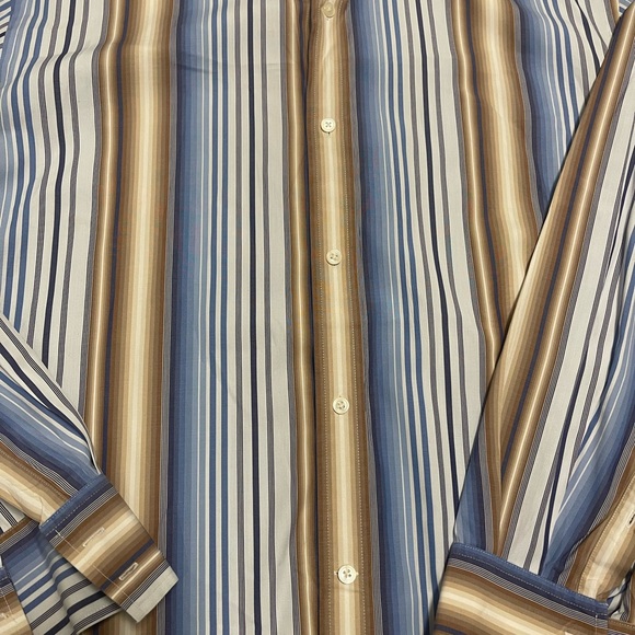 Faconnable Sz XL 100% Linen Button Down Striped Blue Brown Shirt 

#7 - Picture 2 of 6